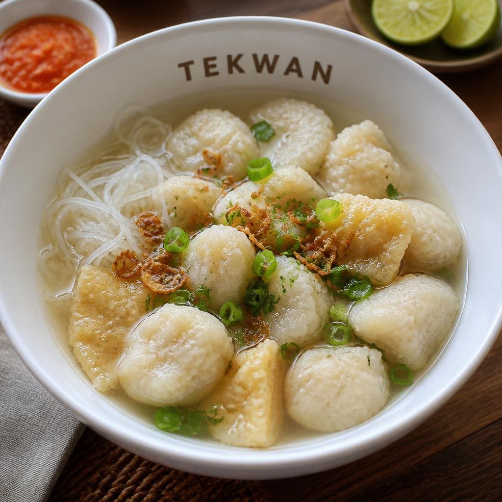 Tekwan Te Sate dengan kuah gurih dan isian khas yang ringan