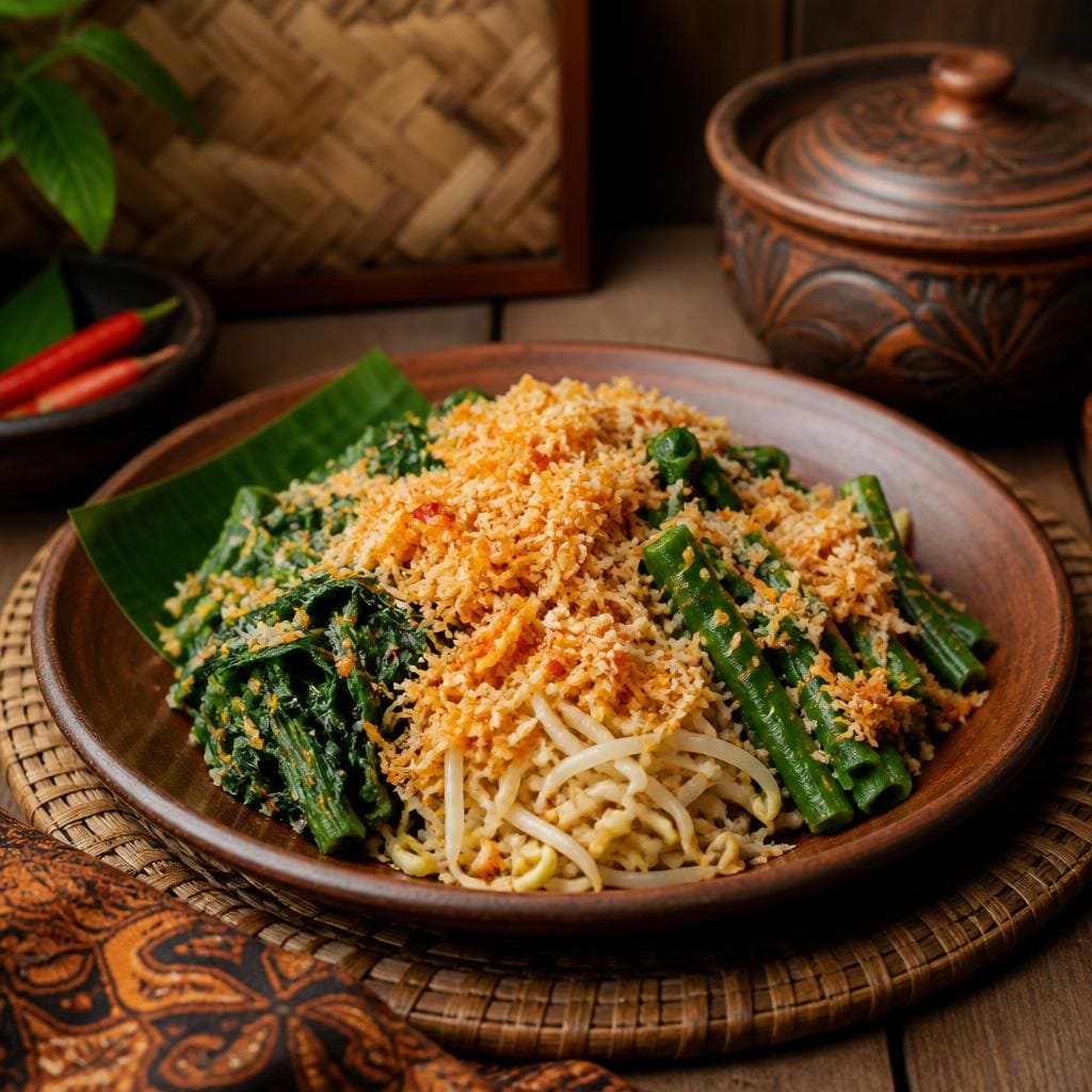 Urap Te Sate dengan sayuran dan kelapa berbumbu gurih